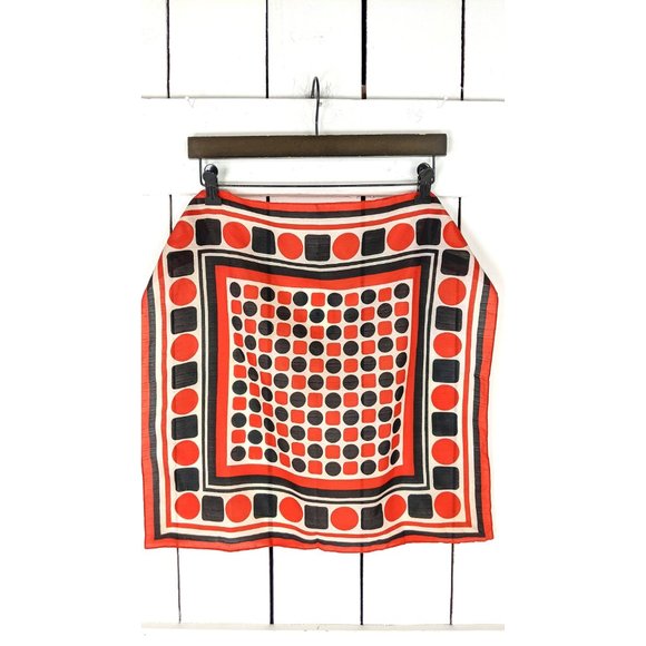 Vintage red black polka dot striped square scarf - Picture 3 of 4